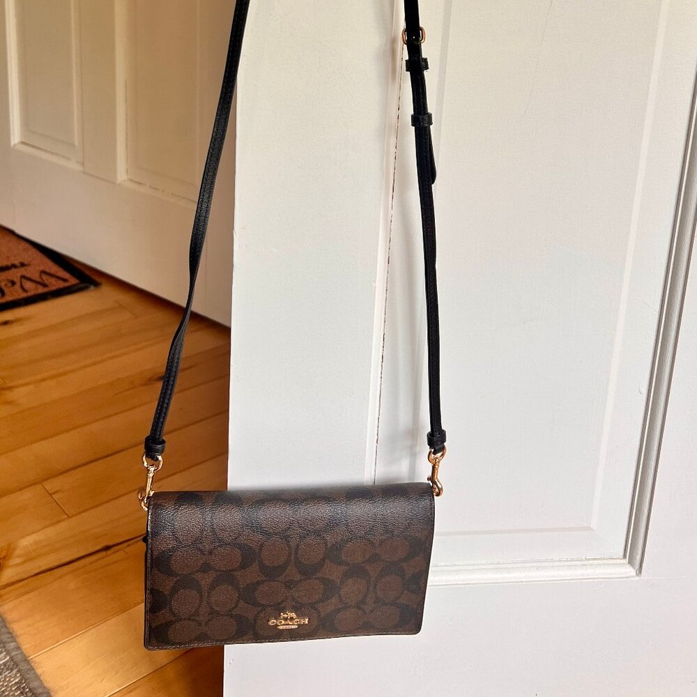Coach Anna Foldover Crossbody Wallet/Clutch In Signature Canvas